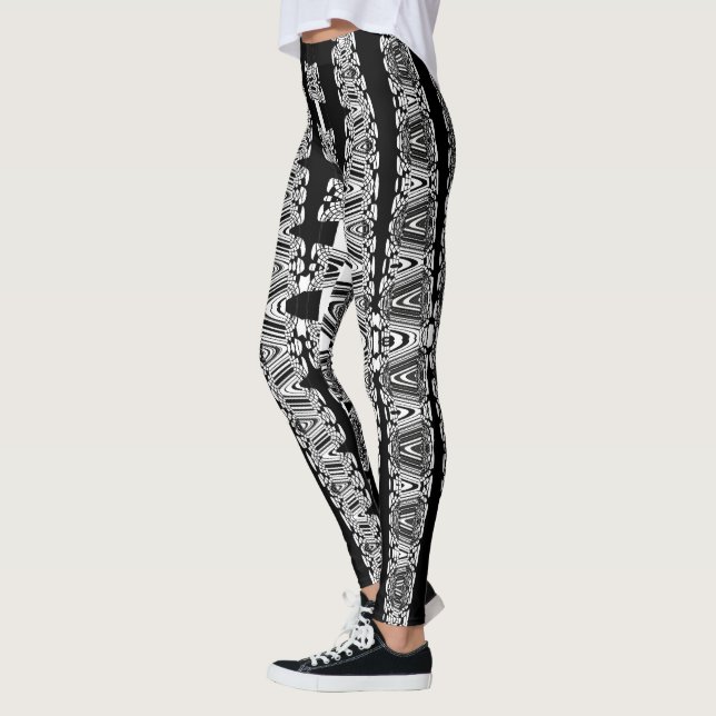 abstraktes Schwarzweißmuster Leggings (Links)