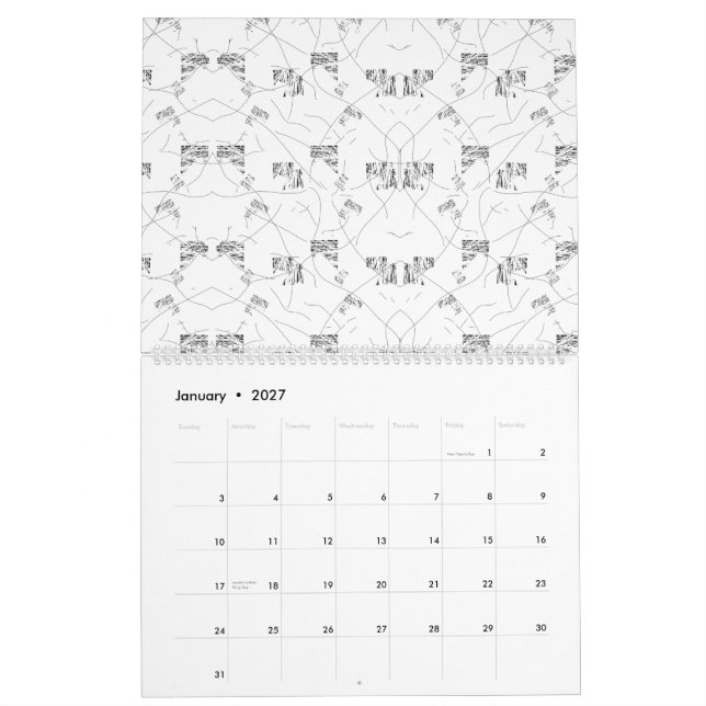 Abstraktes Schwarzweißmuster mit Wiederholung, s Kalender (Jan 2027)