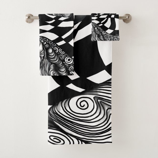 Abstraktes Schwarzweißwinkel Badhandtuch Set (Insitu)