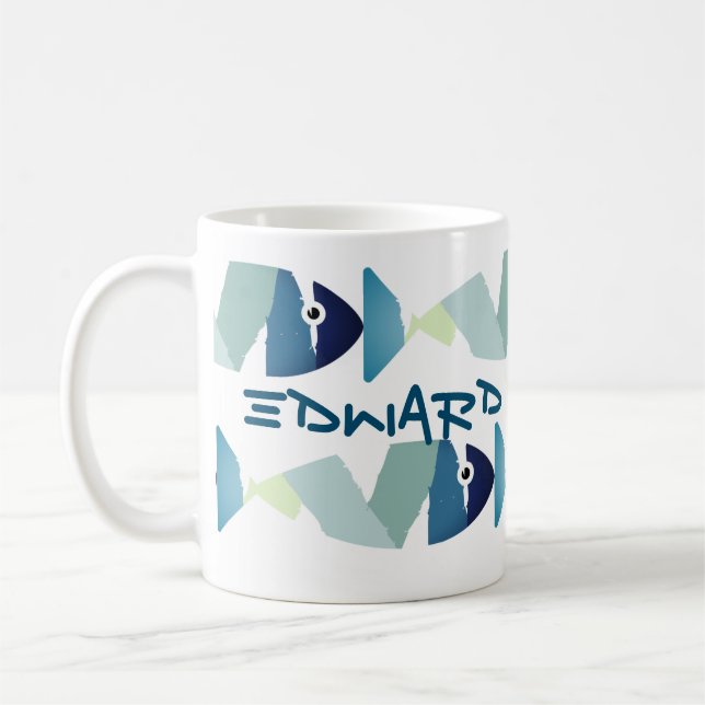Abstraktes Schwimmen Blauer Fisch Kaffeetasse (Links)