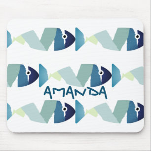 Abstraktes Schwimmen Blauer Fisch Mousepad
