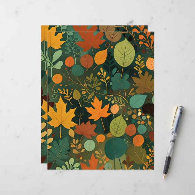 Abstraktes Scrapbook-Papier mit Blättern (Vorderseite/Rückseite Beispiel)