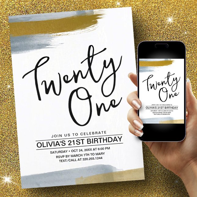 Abstraktes Script Elegant Gold 21. Geburtstag Einladung (21st Birthday Abstract Script Elegant Gold Invitation)