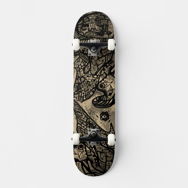 Abstraktes Sepia-Skateboard Skateboard (Vorderseite)