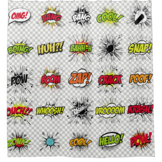 abstraktes Set von Pop-Kunstobjekten auf einem spe Duschvorhang