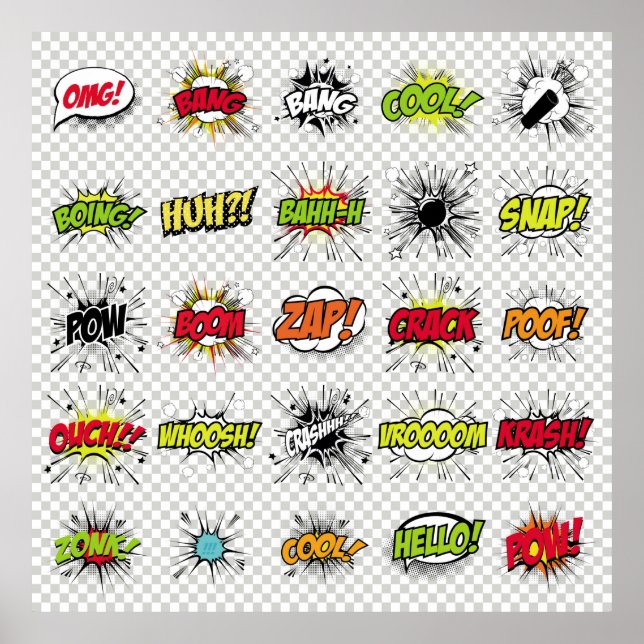 abstraktes Set von Pop-Kunstobjekten auf einem spe Poster (Vorne)
