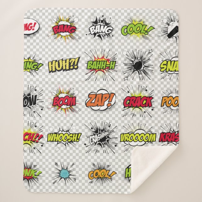 abstraktes Set von Pop-Kunstobjekten auf einem spe Sherpadecke (Vorderseite)