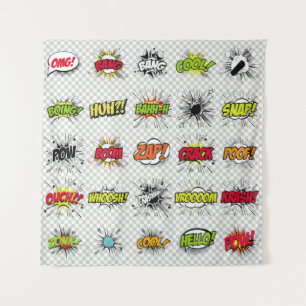abstraktes Set von Pop-Kunstobjekten auf einem spe Wandteppich
