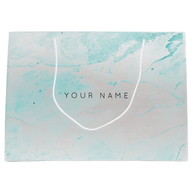 Abstraktes silberfarbenes Marmor Metallic Aqua Große Geschenktüte (Vorderseite)
