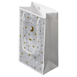 Abstraktes silbernes Papier mit Gold ist, Mond in Kleine Geschenktüte