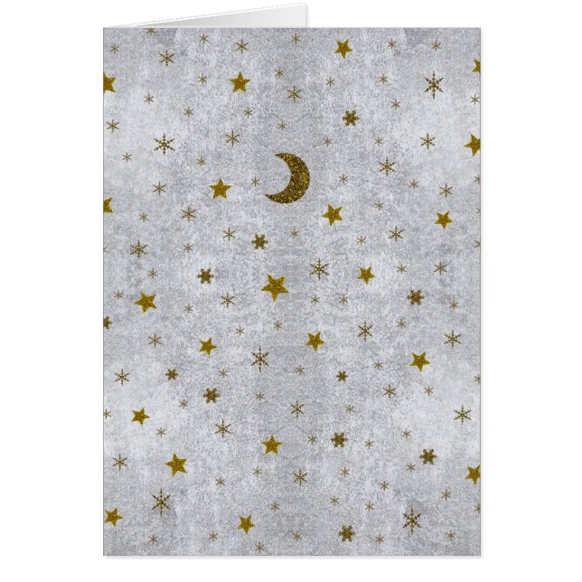 Abstraktes Silberpapier mit Goldstern, Mond (Vorne)