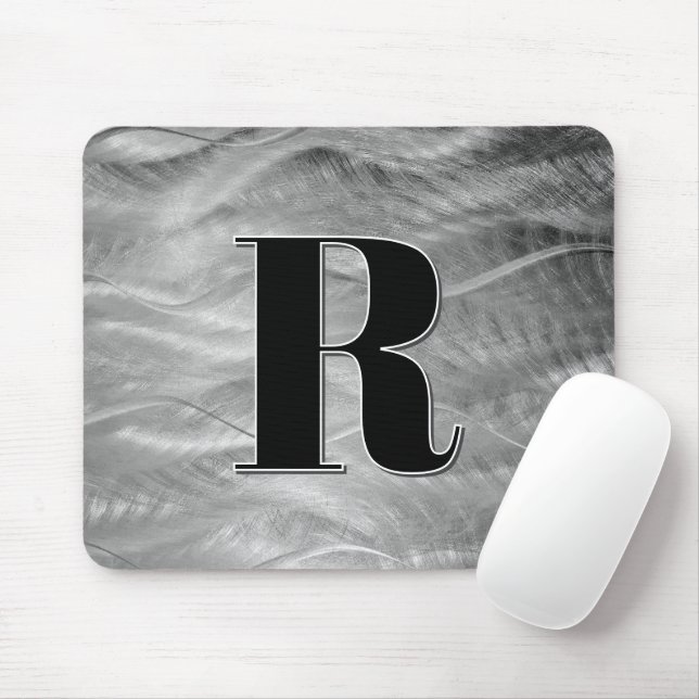 Abstraktes Silver Brushmetall Monogramm Mousepad (Mit Mouse)