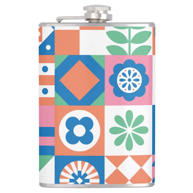 Abstraktes skandinavisches Folkloremuster Flachmann (Vorderseite)