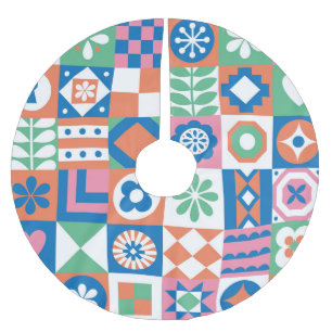 Abstraktes skandinavisches Folkloremuster Polyester Weihnachtsbaumdecke