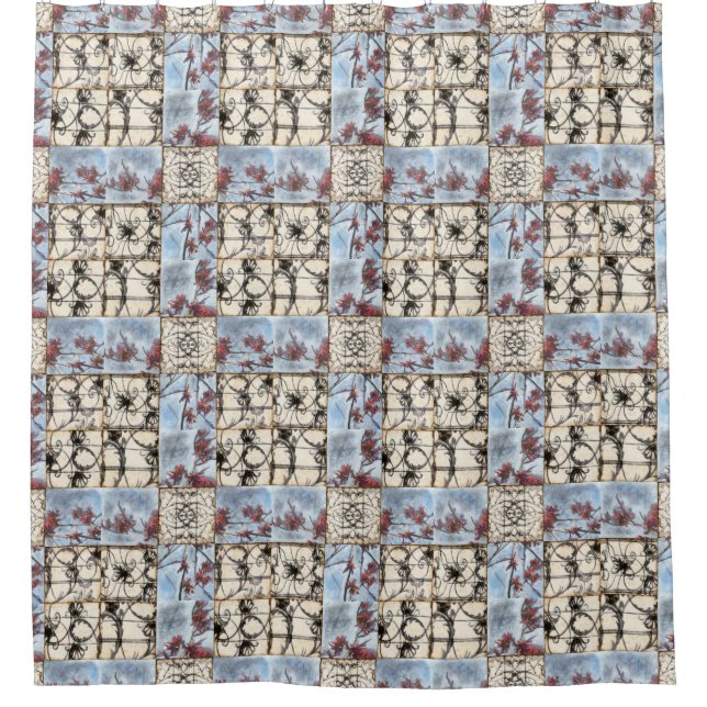 Abstraktes Skelettbild mit Paneelen Duschvorhang (Vorderseite)