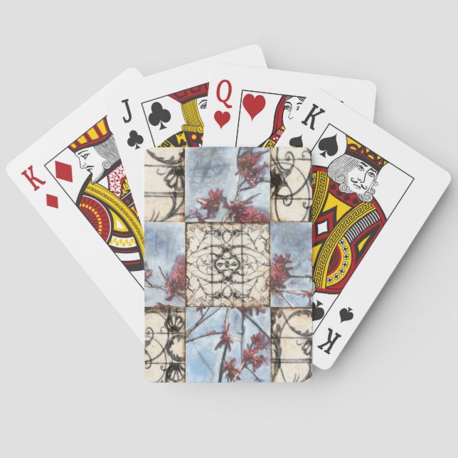 Abstraktes Skelettbild mit Paneelen Spielkarten (Rückseite)