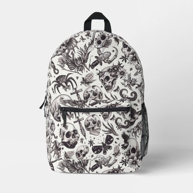 Abstraktes Skull Tattoo Muster Bedruckter Rucksack (Vorderseite)