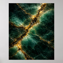 Abstraktes Smaragdgrün-Jade- und Gold-Kunstposter