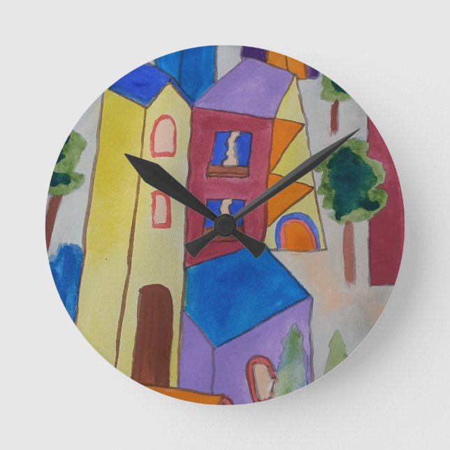 Abstraktes Sommerdorf Runde Wanduhr (Vorderseite)