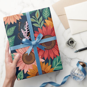 Abstraktes Sonnenblumen-Schmetterling-Wrap-Papier Geschenkpapier
