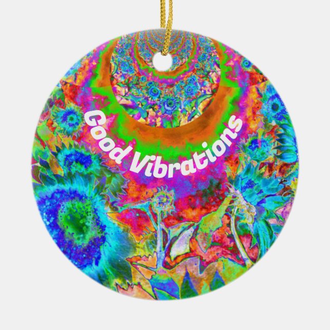 Abstraktes Sonnenblumenfeld | Retro-Blume Keramik Ornament (Vorne)