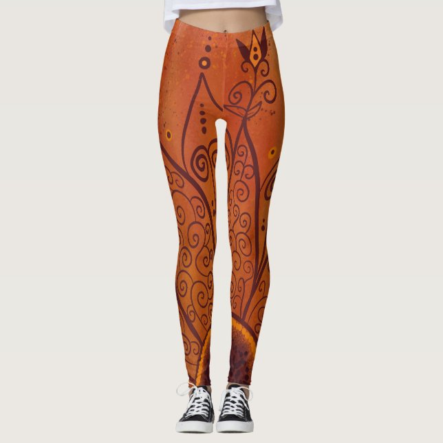 Abstraktes Sonnenblumenmuster Leggings (Vorderseite)