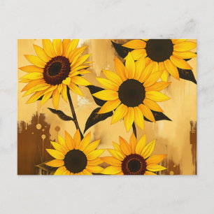Abstraktes Sonnenblumenmuster mit goldenem Gelb Postkarte