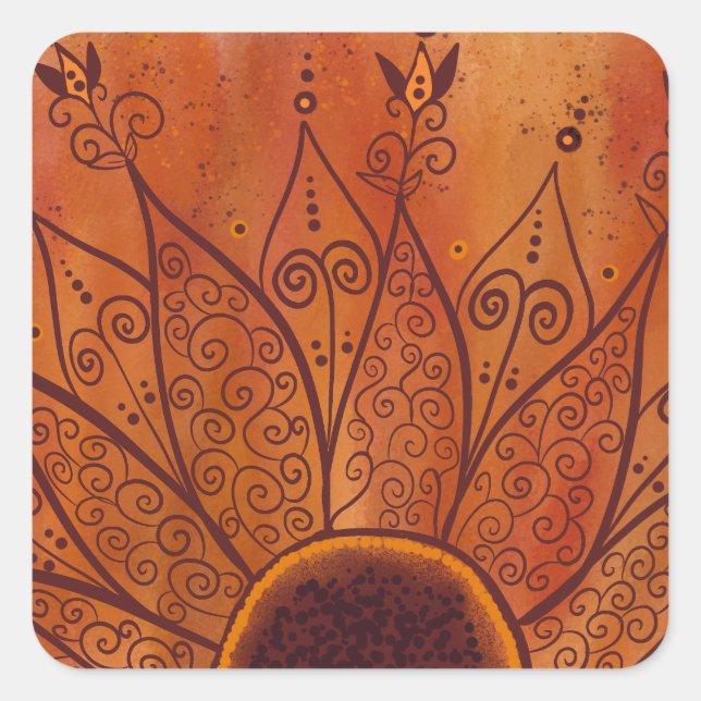 Abstraktes Sonnenblumenmuster Quadratischer Aufkleber (Vorderseite)