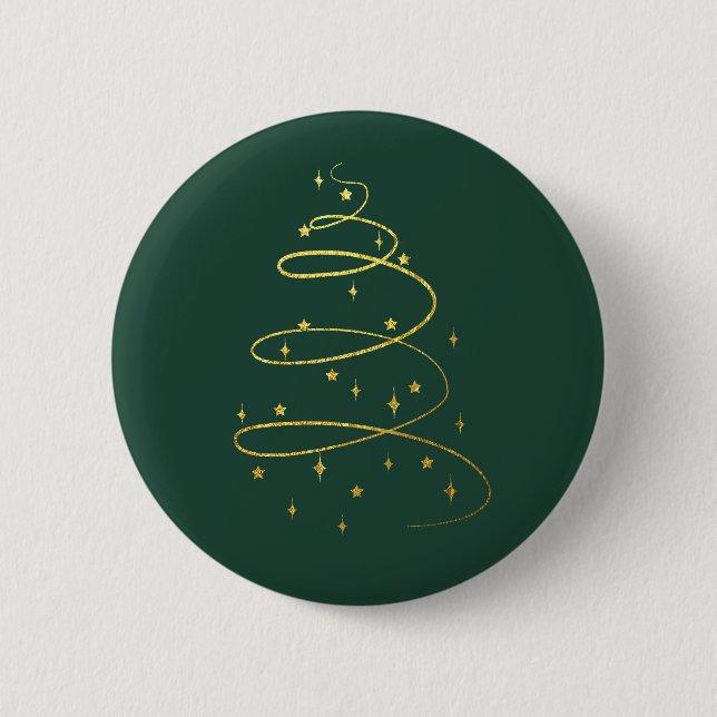 Abstraktes Sparkling Gold, Grüner Weihnachtsbaum Button (Vorderseite)