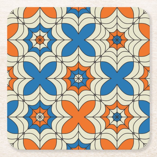 Abstraktes Spider-Webdesign in Blau und Orange Rechteckiger Pappuntersetzer (Vorderseite)