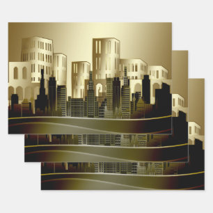 Abstraktes Stadtbild Golden Architecture Geschenkpapier Set