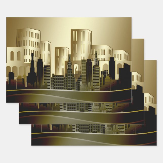 Abstraktes Stadtbild Golden Architecture Geschenkpapier Set (Set)