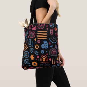Abstraktes Stammes-Doodle-Neon-Geometrisch-Schwarz