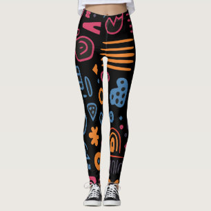 Abstraktes Stammes-Doodle-Neon-Geometrisch-Schwarz Leggings