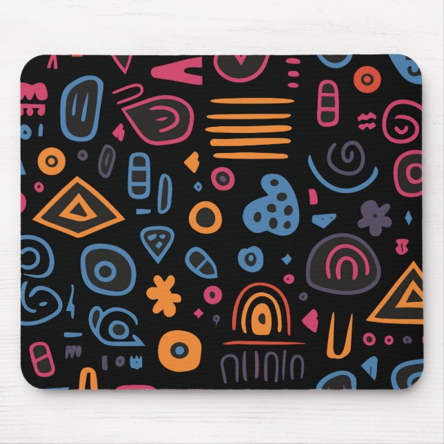 Abstraktes Stammes-Doodle-Neon-Geometrisch-Schwarz Mousepad (Vorne)