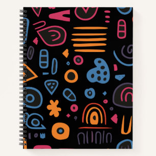 Abstraktes Stammes-Doodle-Neon-Geometrisch-Schwarz Notizbuch