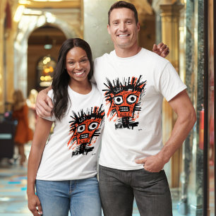 Abstraktes Stammesgesicht - Knallorange und schwar T-Shirt