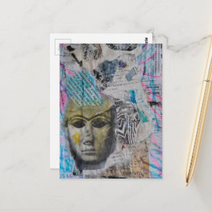 Abstraktes Steingesicht Mixed Media Collage Postkarte