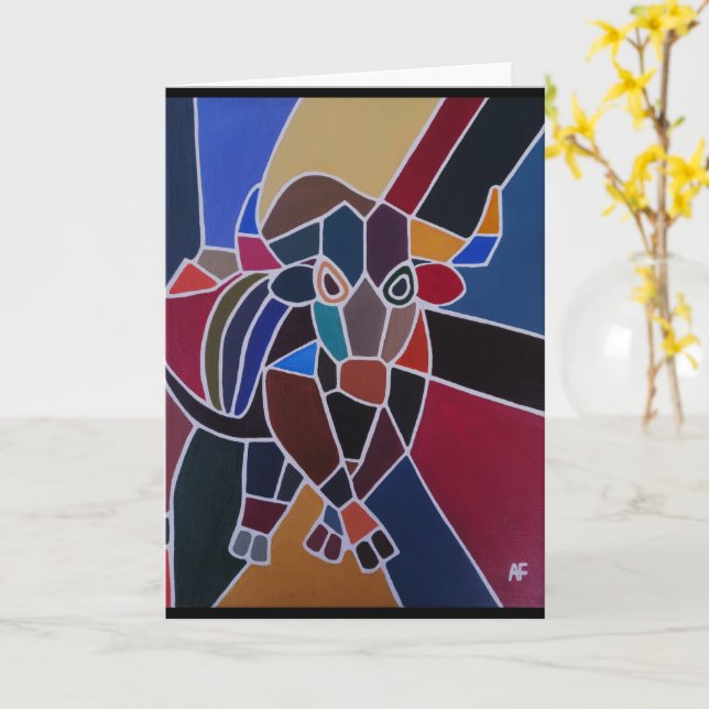 Abstraktes Stiergemälde von Alfred Fox Karte (Gelbe Blume)
