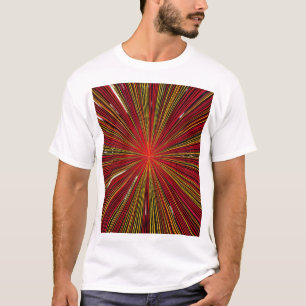 Abstraktes strahlendes Burst Rot- und Goldlinien-G T-Shirt