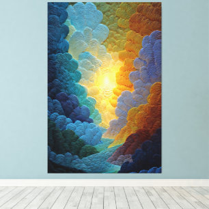 Abstraktes strahlendes Sonnenbild mit wirbelnden W Leinwanddruck