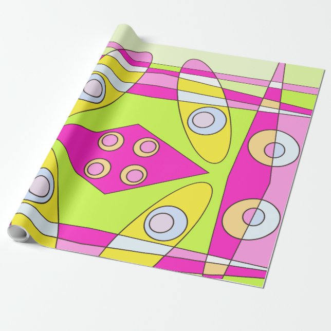 Abstraktes Surfen Bright Pink Green Bubblegum Geschenkpapier (Ungerollt)