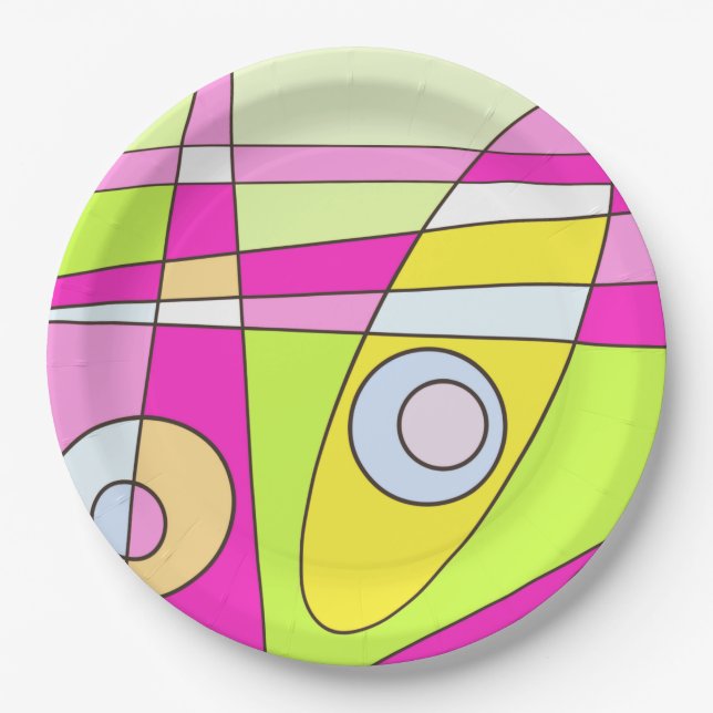 Abstraktes Surfen Bright Pink Green Bubblegum Pappteller (Vorderseite)