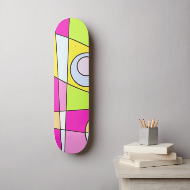 Abstraktes Surfen Bright Pink Green Bubblegum Skateboard (Wandkunst)