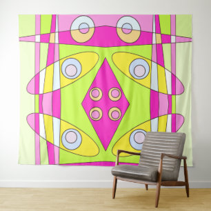 Abstraktes Surfen Bright Pink Green Bubblegum Wandteppich