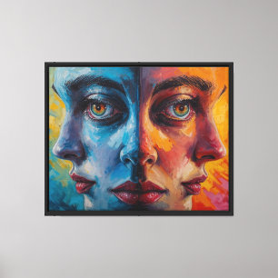 Abstraktes Surreal-Portrait - Drei Gesichter Leinwanddruck