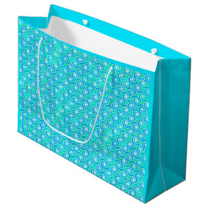 Abstraktes Swirbelmuster - Blau, Jade grün und Wei Große Geschenktüte