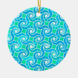 Abstraktes Swirbelmuster - Blau, Jade grün und Wei Keramik Ornament