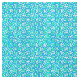 Abstraktes Swirbelmuster - Blau, Jade grün und Wei Stoff