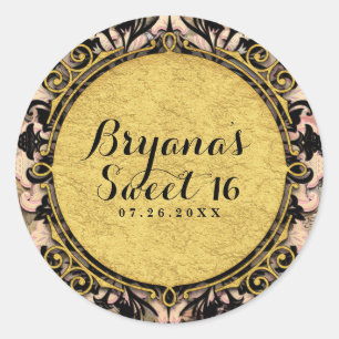 Abstraktes Swirl Pink Black & Gold Glam Gastgesche Runder Aufkleber